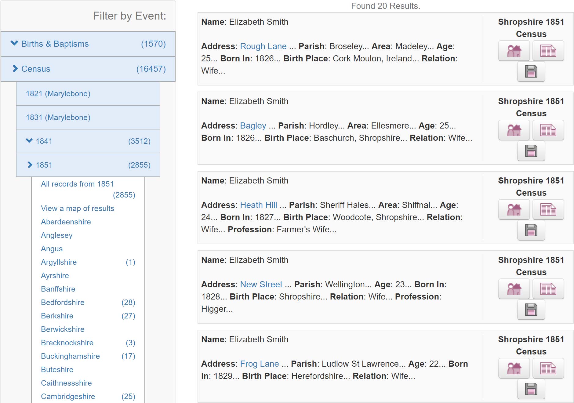 The Genealogist Census Results Example