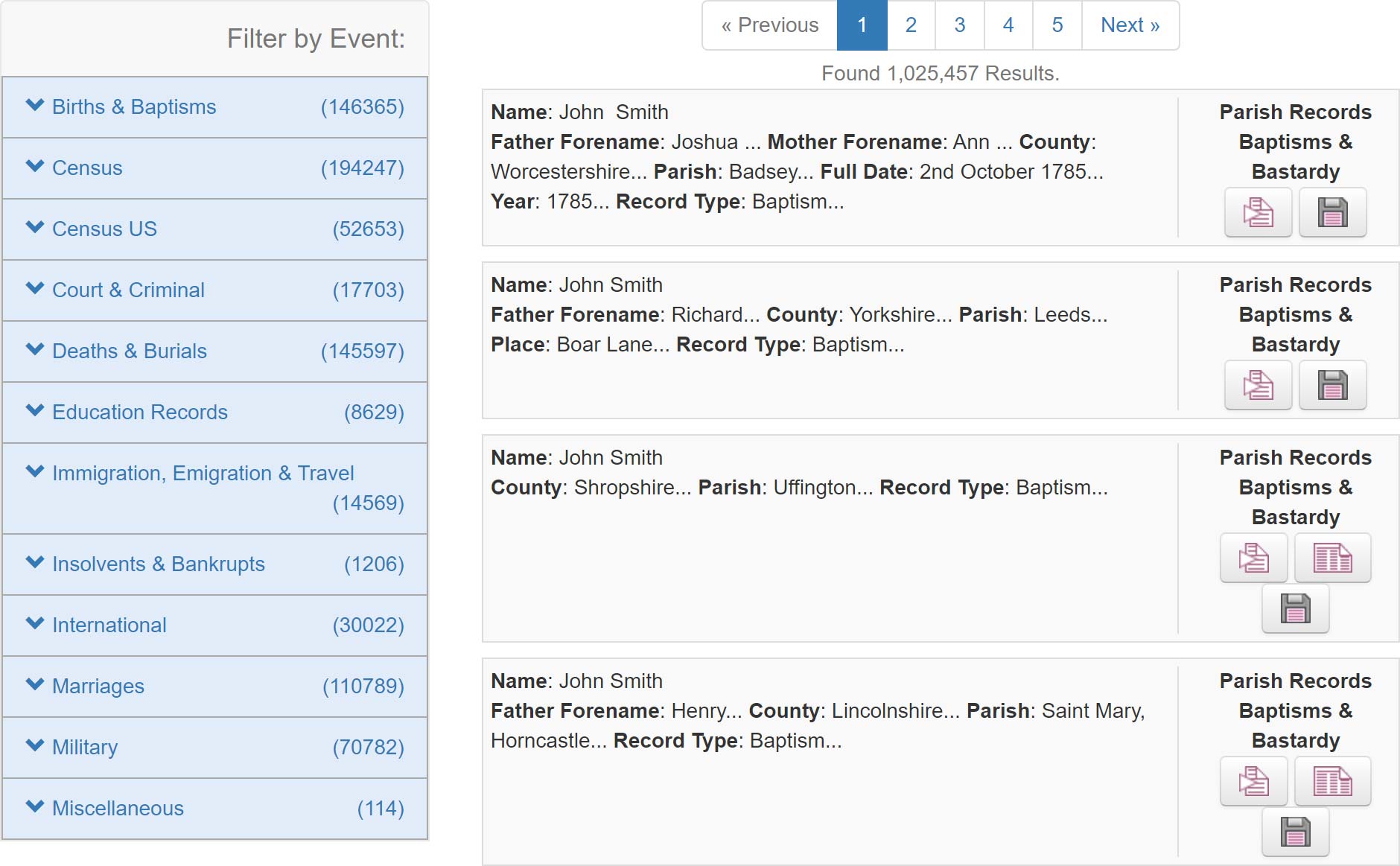 The Genealogist Results