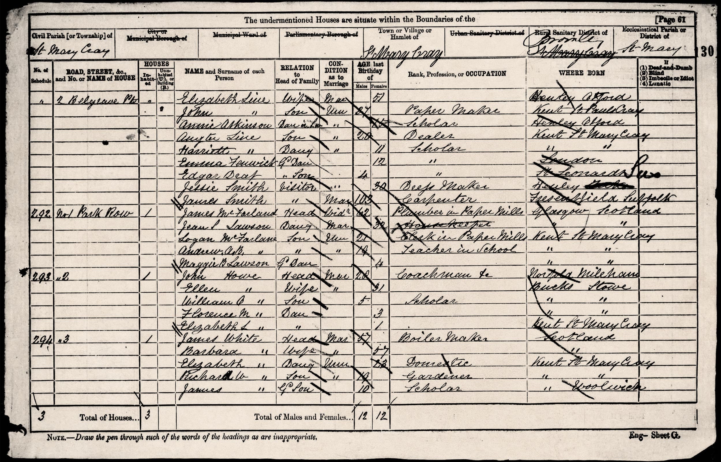 A page from the Kent 1881 Census